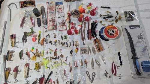 Vintage Fishing Lot: Lures, Tackle, Spoons, Tools. Casting & Fly. Wood ...