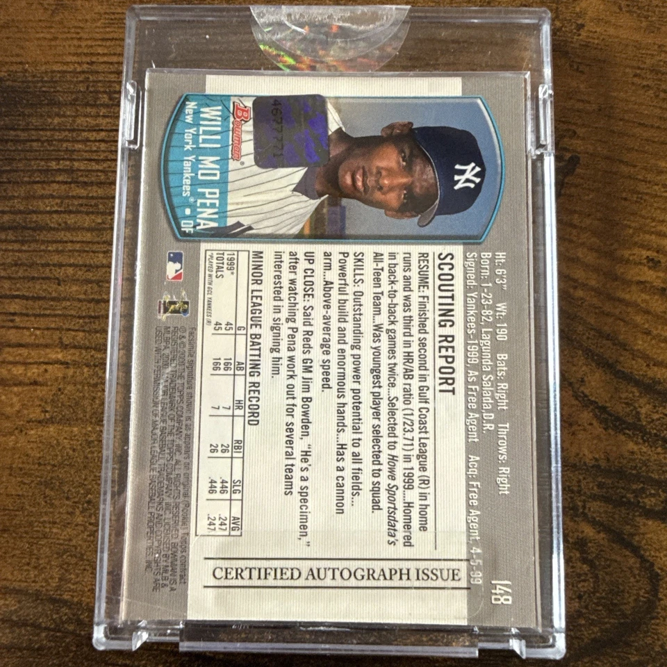 Wily Mo Pena 2000 Prospect Bowman Authentic Signed Auto Auto /79 Yankees SEALED - Image 2 of 4