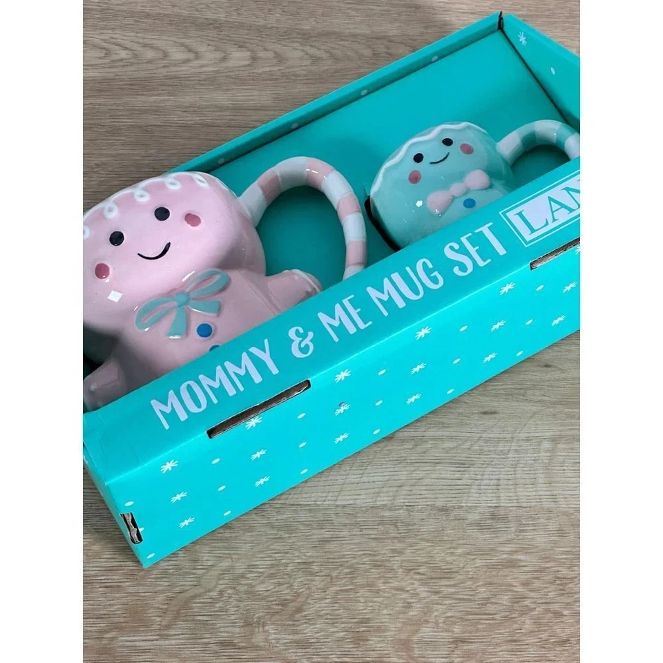 LANG Mommy & Me Gingerbread Mug Set Pink & Green Christmas Holiday New in Box - Image 3 of 4