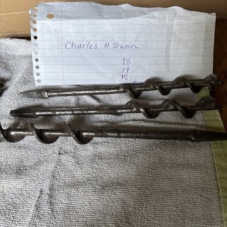 Lot of 3 Vintage Auger Drill Bits Wood Boring Hand Tool Charles H Irwin 15 14 18