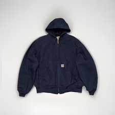 Carhartt Lined Zip Up Jacket Size L Navy Blue Hooded Union Made J131-DNY USA