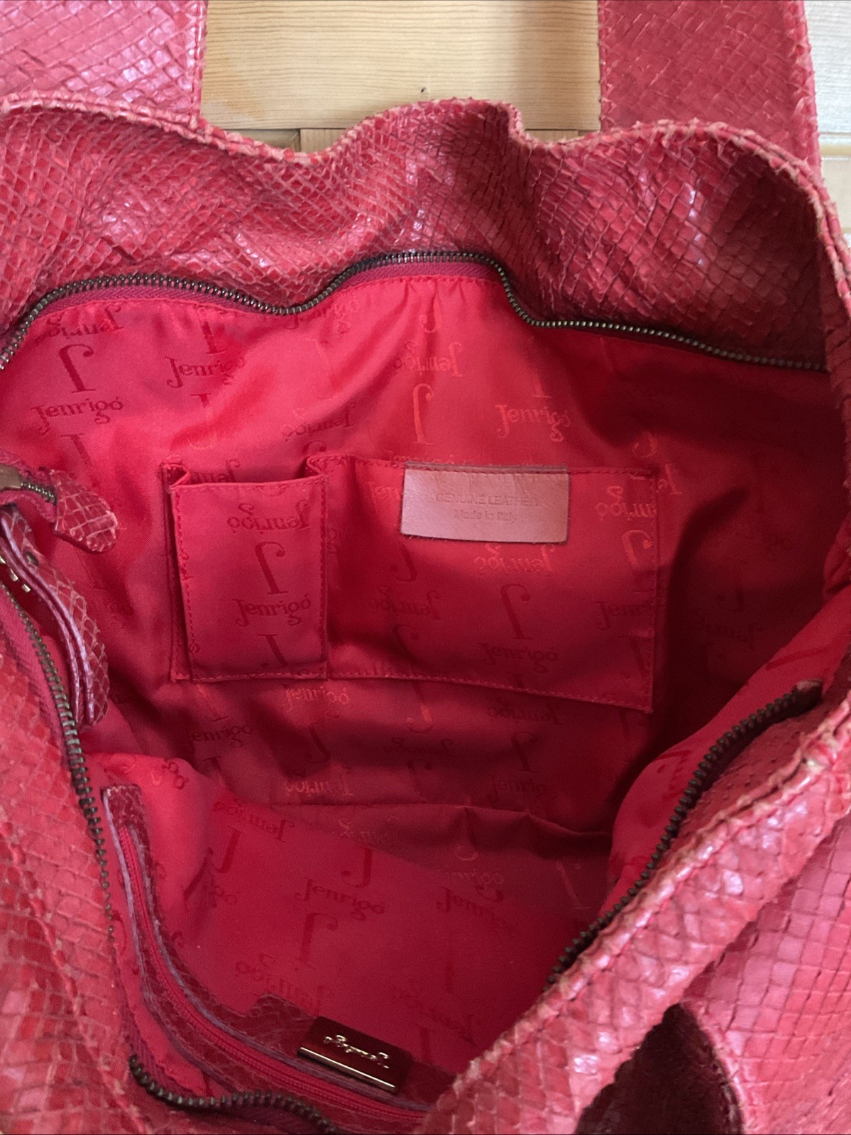 Jenrigo Italy Red Leather Python Embossed Large S… - image 6