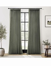 Sage Green Linen Blend Pinch Pleat Curtain Panels 102 in Semi Sheer