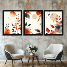 Modern Abstract Wall Art Set Of 3 Prints Nordic Minimalist Botanical Pictures
