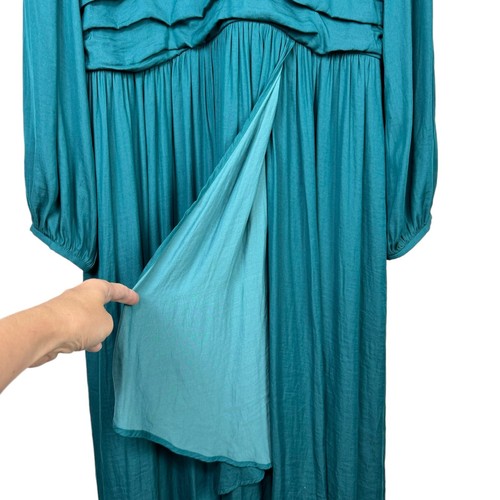 By Anthropologie Plus 20W NWT Gwendolyn Teal Long Puff Sleeve Hi Low Maxi Dress - Imagen 7 de 11
