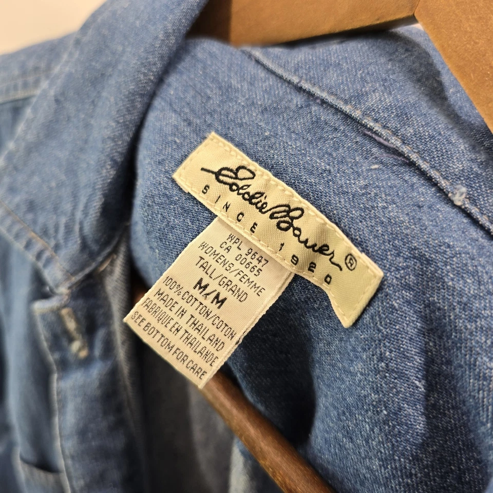 Vintage Eddie Bauer Dress Womens Medium Denim Jean Midi Maxi 90s Button - Image 3 of 4