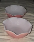 2 Hazel Atlas Crinoline Pink Ripple Bowl 5” Vtg Milk Glass Ruffle Cereal Soup