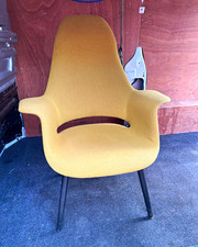 Vitra Upholstered Armless Accent Chair, Yellow, Metal Frame, Indoor