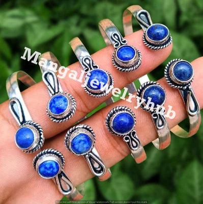 Bracelet manchette en pierre précieuse lapis-lazuli en argent sterling 925 pl... - Photo 1/4