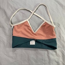 Chelsea B Dancewear Kids Teal Peach Colorblock Ribbed V-Neck Crop Top CL Dance