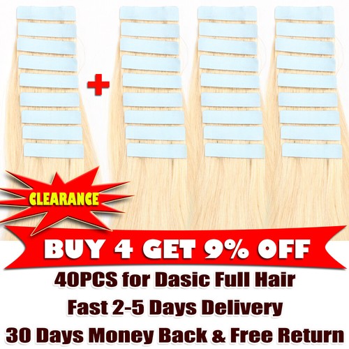 CLEARANCE~Tape in Human Hair Extensions Skin Weft 100% Real RUSSIAN White 100G - Picture 2 of 71