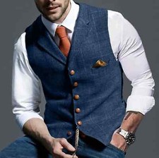 Mens Casual Plaid Suit Vest Slim Fit Waist Coat For Wedding Groomsmen High