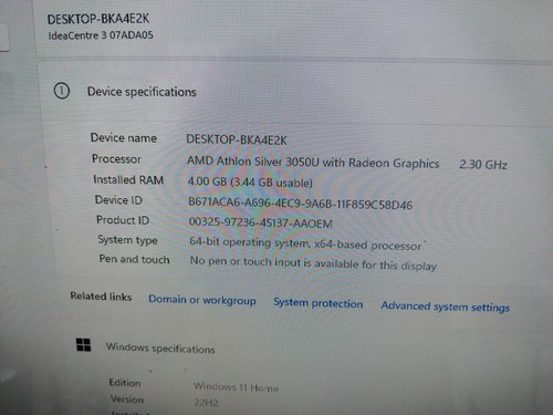Lenovo IdeaCentre 3 07ADA05 AMD Silver 3050U 2.3GHz 4GB 1TB HDD Windows 11 PC - Picture 6 of 7