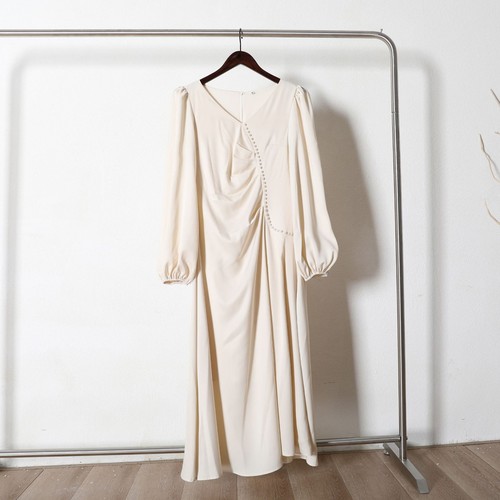 Womens New Retro Pearl Decor Long Sleeves V-neck Sexy High Waist Dress - Bild 17 von 25