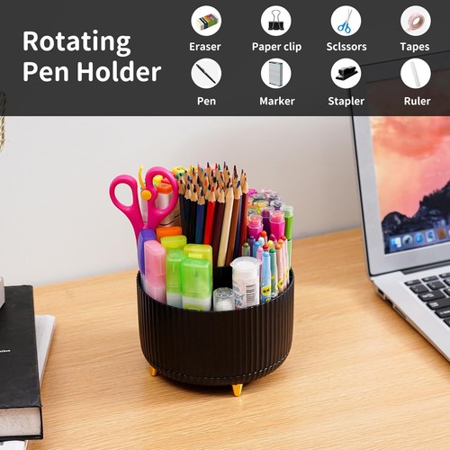 360-Degree Rotating Desk Organizer with 5 Compartments for Office, Home Black - Picture 4 of 7