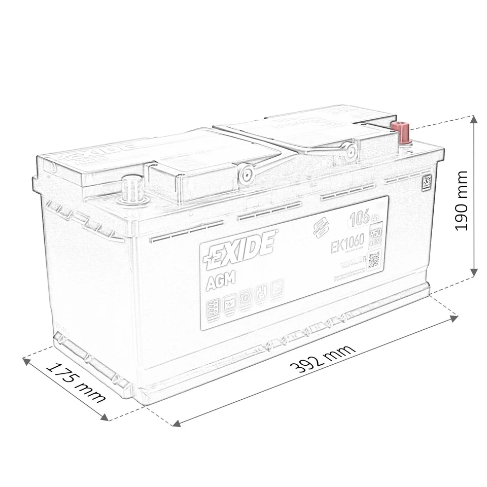 Exide EK1060 AGM Autobatterie 12V 106Ah 950A/EN Start Stopp - Bild 2 von 4