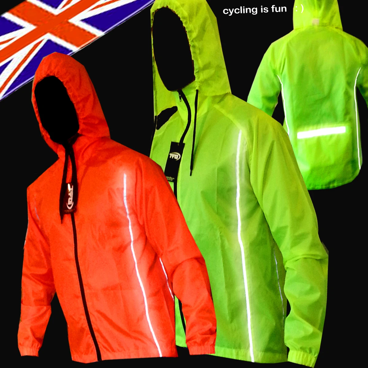  CYCLING JACKET Hi Viz HIGHLY VISIBLE HOODED WINDPROOF WATERPROOF BREATHABLE !!!