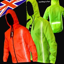 CYCLING JACKET Hi Viz HIGHLY VISIBLE HOODED WINDPROOF WATERPROOF BREATHABLE !!!