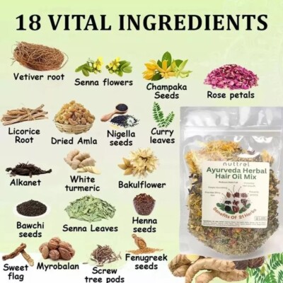 100% Natural Ayurvedic Herbal Dried Herbs Mix Hair Oil Long Healthy Hair Growth