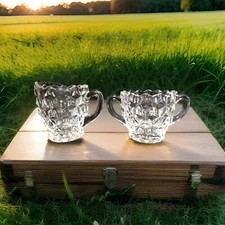 Fostoria American Clear Stem 2056 Open Sugar Bowl and Open Creamer 