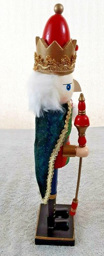 Vintage Tall 15" Nutcracker Christmas Traditional Holiday Wood King Robe Scepter - 第 6/7 張圖片