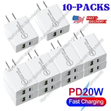 10Pack Lot QC 3.0 Fast Wall Charger 20W USB C Adapter For iPhone Samsung Android