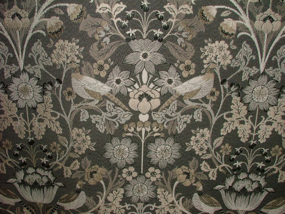 Morris Bird Charcoal Jacquard Fabric Ideal For Curtain Upholstery Cushion Throws - Image 4 of 4