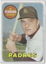 1969 Topps Baseball Card Al Ferrara #452a San Diego Padres VG Crease Yellow Name