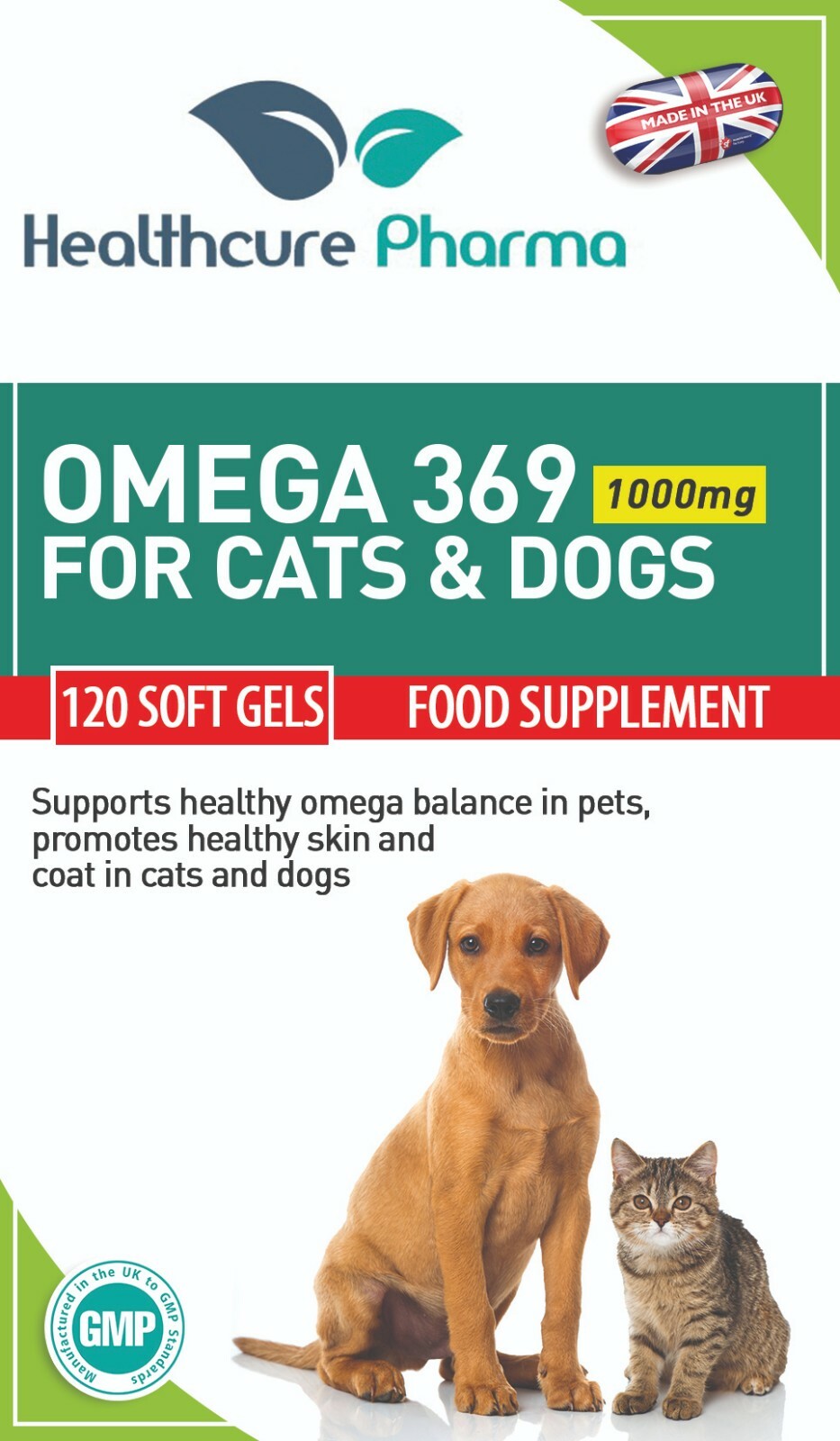 Omega 3 6 9 Fish Oil Complex 1000mg Vitamin E for Cats and Dogs 120