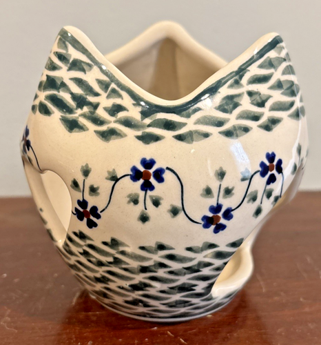 Boleslawiec Polish Pottery Votive Holder Handmade In Poland #506 Floral Hearts. - Picture 3 of 8