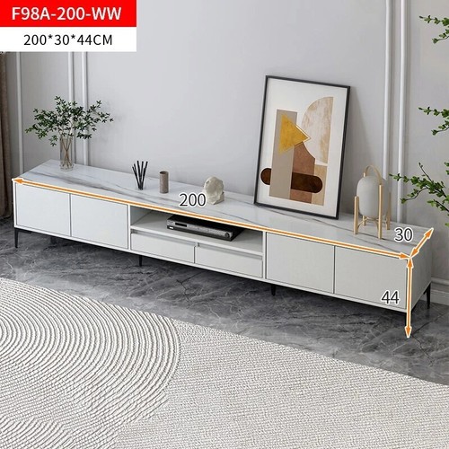 2m Minimalist TV Cabinet Entertainment Unit 200cm (White Marble Look) - Picture 2 of 3