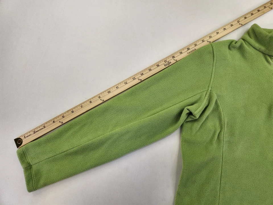 Lands End Fleece Top Womens S 6-8 Green 1/4 Zip Long Sleeve Elbow Patches Blue - Image 3 of 4