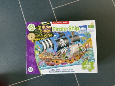 Puzzle Doppel Piratenschiff 100 Teile Bodenpuzzle. Leuchtet im Dunkeln. 3-6 Jahre Neu