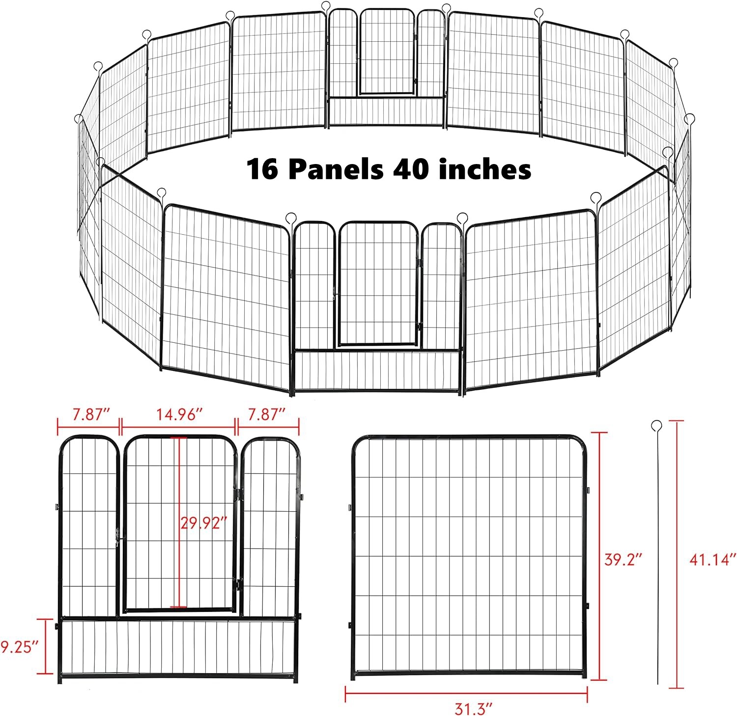 Metal Dog Pen 32/40 Inch Heavy Duty Playpen Pet Exercise Fence w/Door Outdoor
