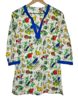 J Crew Small Hawaiian Novelty Map Print Tunic Cover Up Resort Cruise
