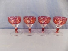 Unknown Maker 4 Red Liquor Cocktail Stems VINTAGE