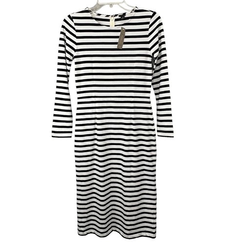 Black & White Striped Long Sleeve Shift Dress, S | eBay