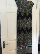 Miss Selfridge strapless maxi dress black paisley pink keyhole back size 10