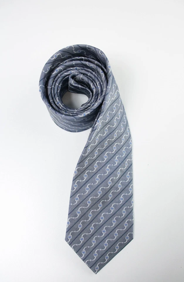 Hermes Krawatte Herren Einheitsgröße 100% Seide Klassisch Spitz Blau Muster - Bild 2 von 4