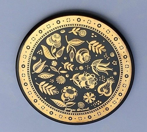 Georges Briard Trivet Gold Tone Black Round Wall Hanging