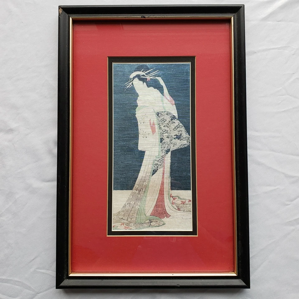 2 impresiones japonesas en madera enmarcadas en seda Foto 4 de 4