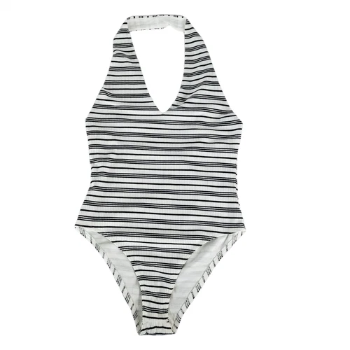 Fourteen & 9th Bodysuit Women's L Black White Striped Halter Style Lined Summer