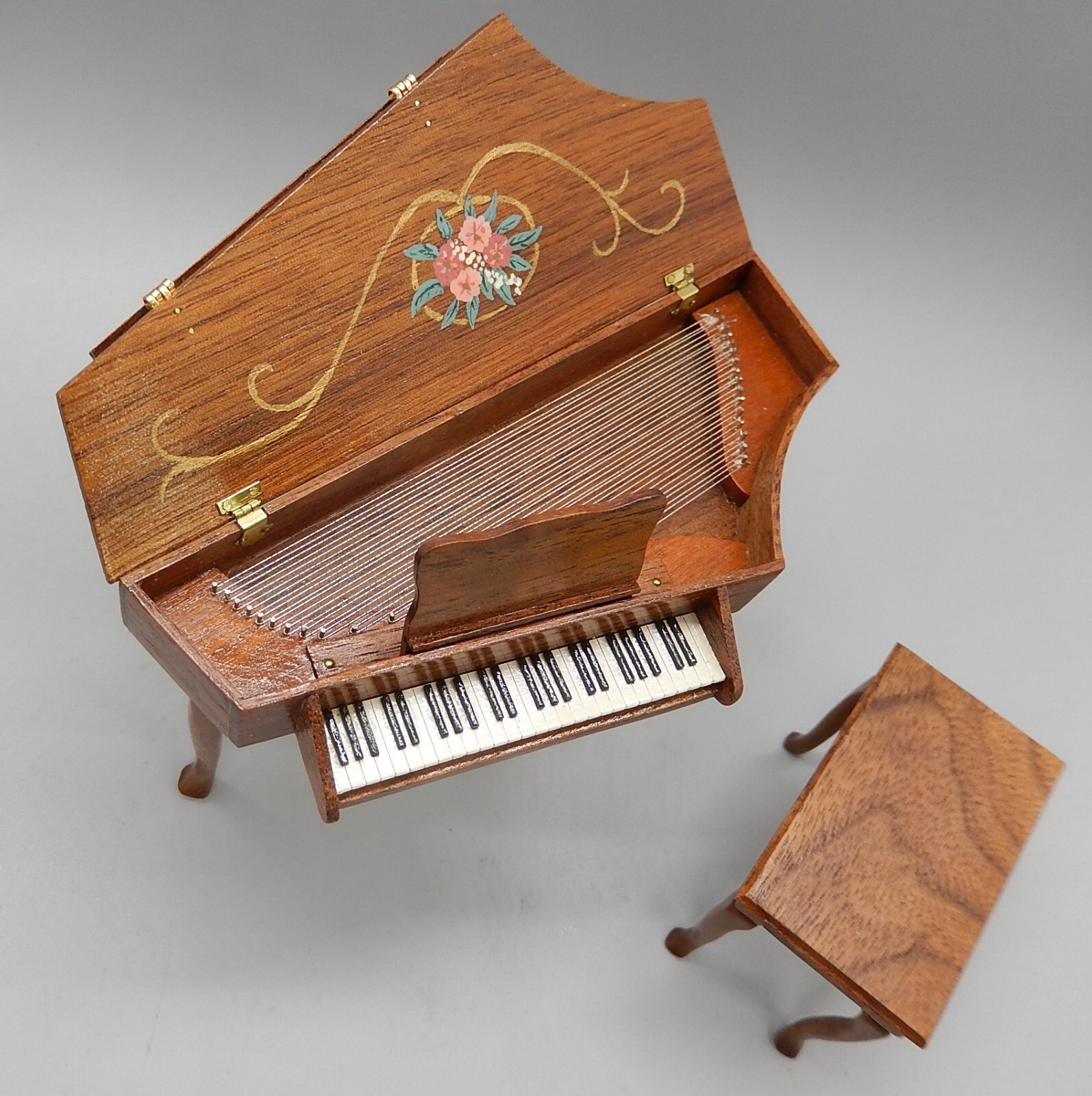 Vtg OOAK Hand Painted Harpsichord W Bench CMS Artisan Dollhouse