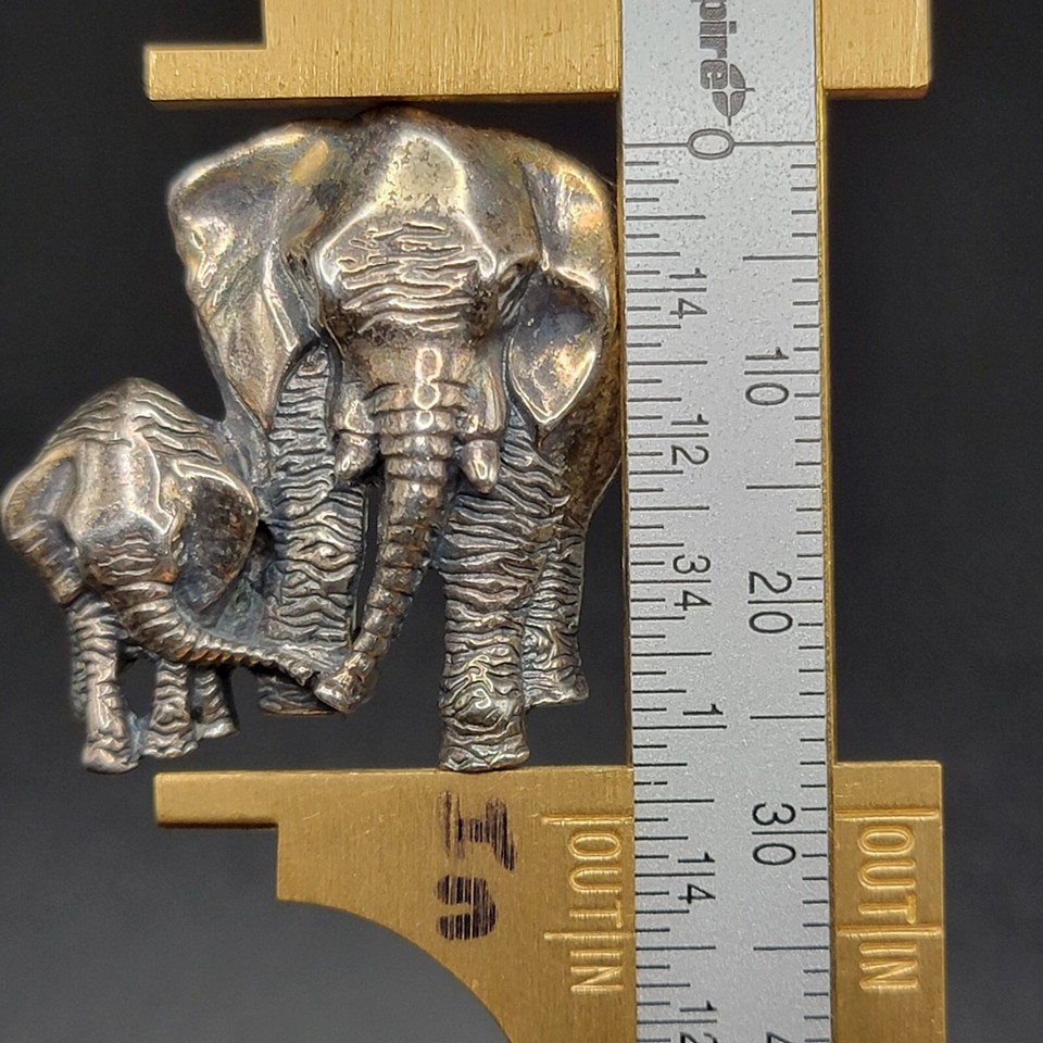 Vintage 925 Silver Brooch Elephant Family Mom Baby Trunks Love Pin Luck Patina 9 eBay