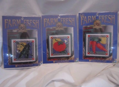 Lot of 3 Farm Fresh Hometown Cross Stitch Kits 1994 Vegetables Lois Thompson 7X7