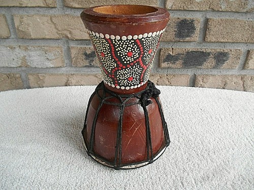 SMALL 8" TALL DECORATIVE DJEMBE HAND DRUM - Picture 6 of 8