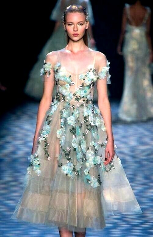 MARCHESA Couture Embroidered Applique Cocktail Party Midi 2016 Runway Dress US 6