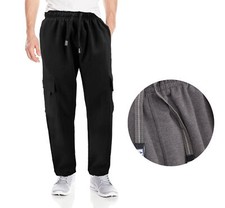 Men's Heavyweight Fleece Drawstring Elastic Waist Casual Cargo Sweat Pants