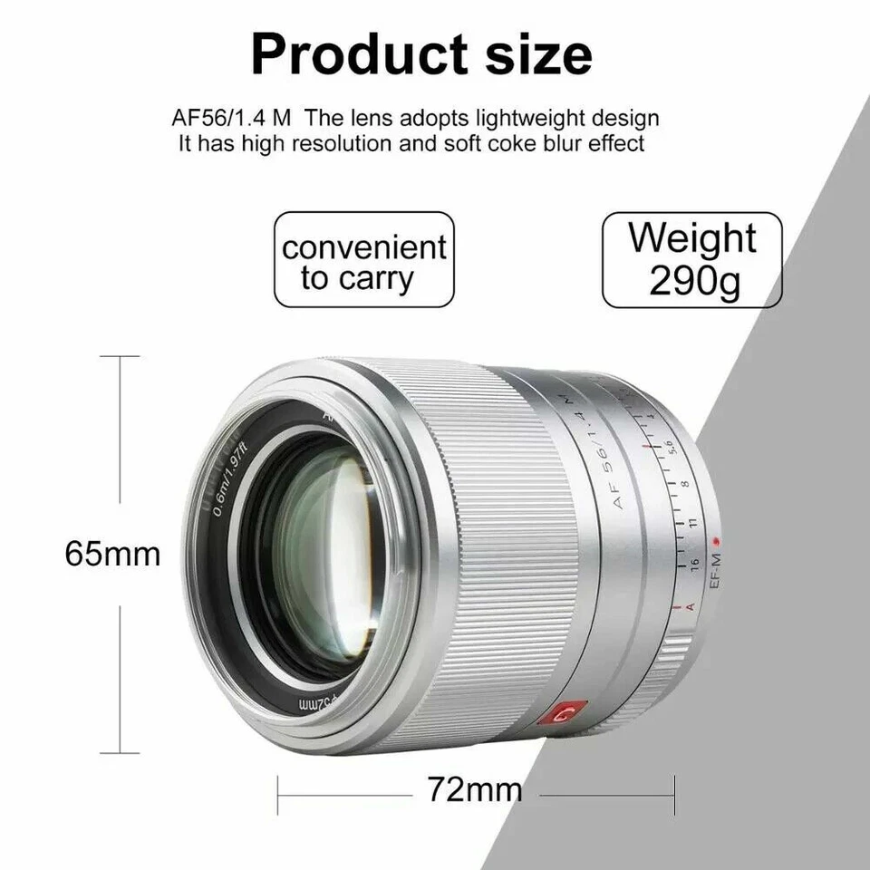 VILTROX 56mm F1.4 STM Auto Focus Prime Lens APS-C For Canon EOS M-Mount M5 M6 - Image 4 of 4