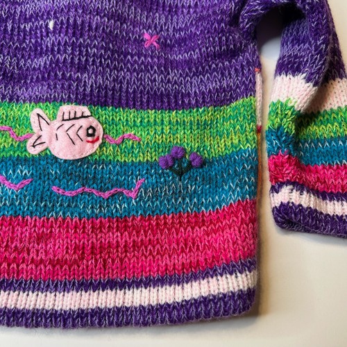 Alpaca Sweater Girls Size 2 Art To Wear Lamb Tassel Hoodie Rainbow Pockets Zip - Picture 10 of 18